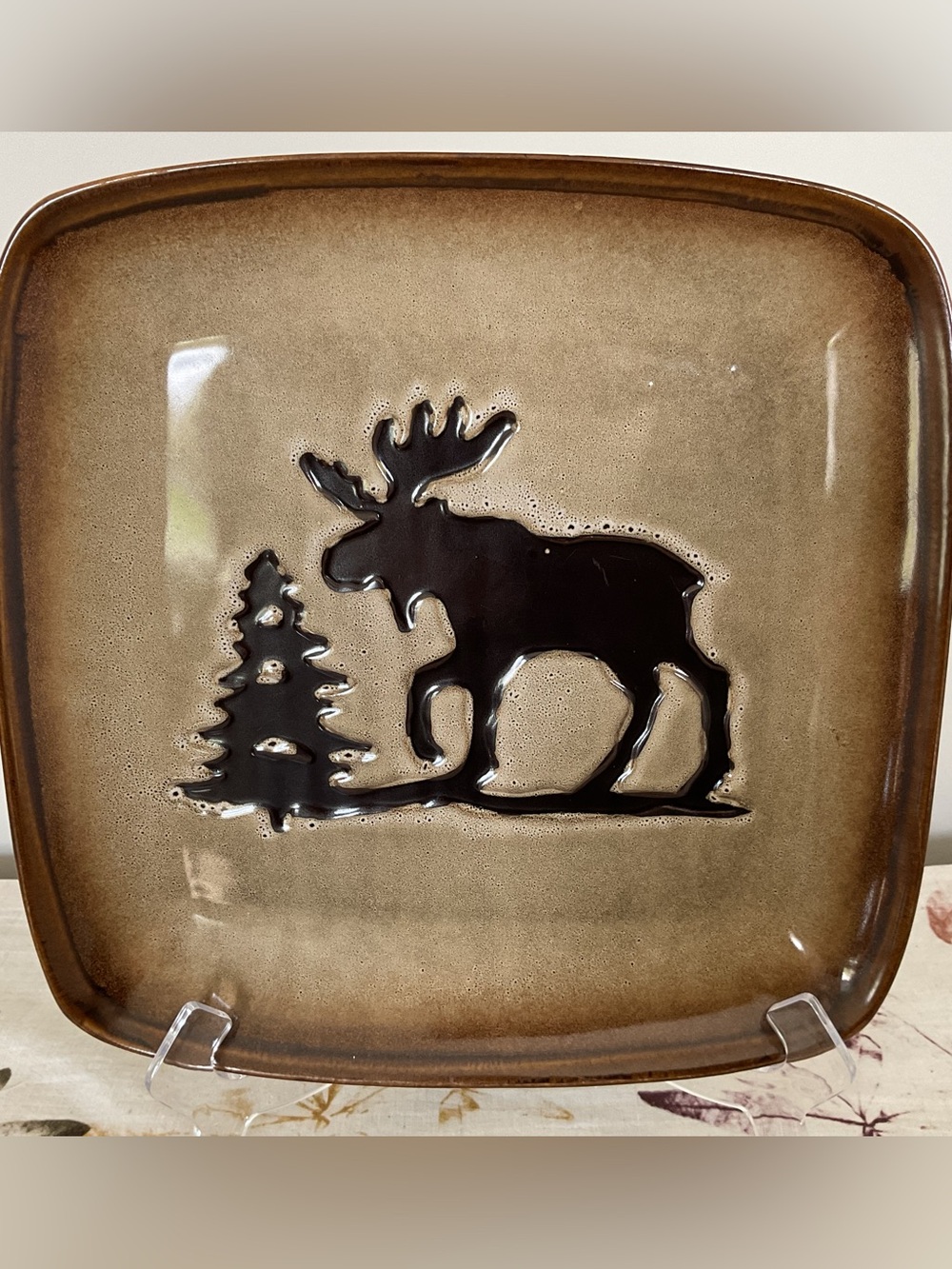 NWT Woodland Home Studio Lodge Cabin Rustic Moose 11” Square Plates, Set of 2